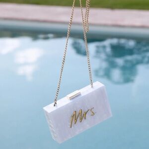 NWT OLGA BERG Mrs Glitter Acrylic Box Clutch